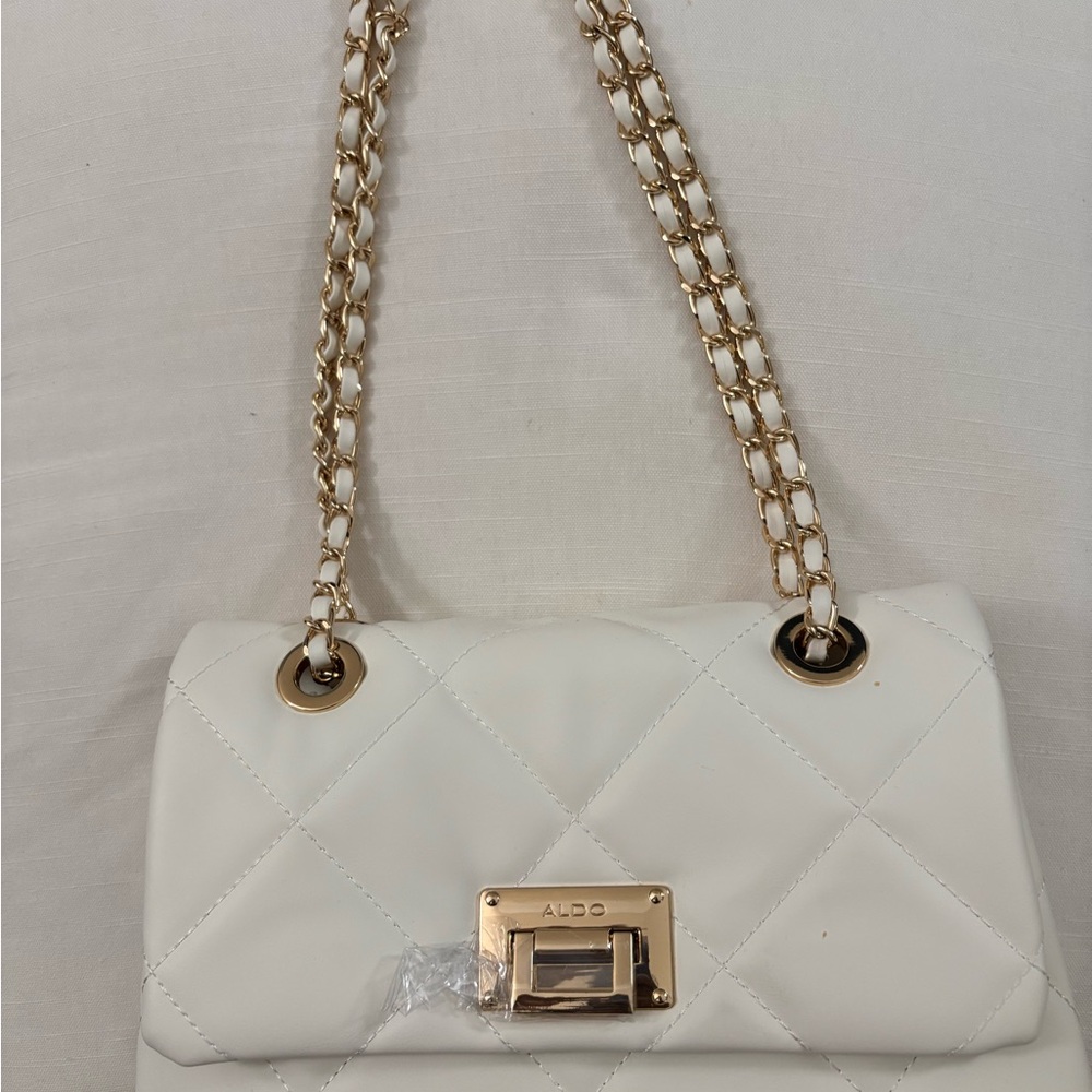ALDO Cream Quilted Shoulder Bag with Gold Chain